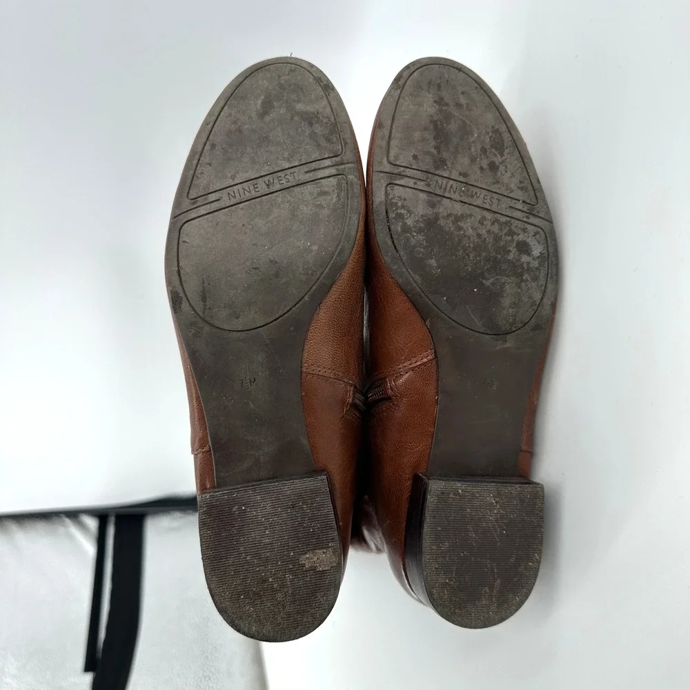 Nine West Leather Tall Riding Boots Brown Y2K VTG Minimalist Indie Size 7.5 M‎